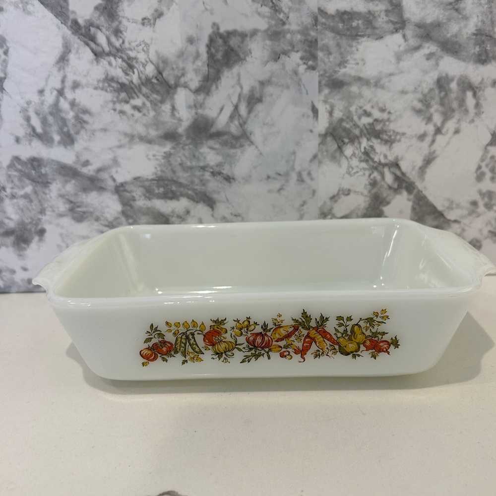 Vintage Anchor Hocking 1 Quart Fire King Milk Glass Loaf Pan - Harvest Vegetable